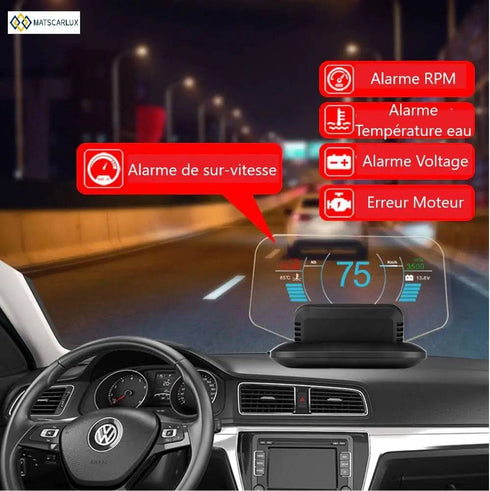 HUD 3D Sans Film OBD2 GPS - Affichage Tête Haute Voiture